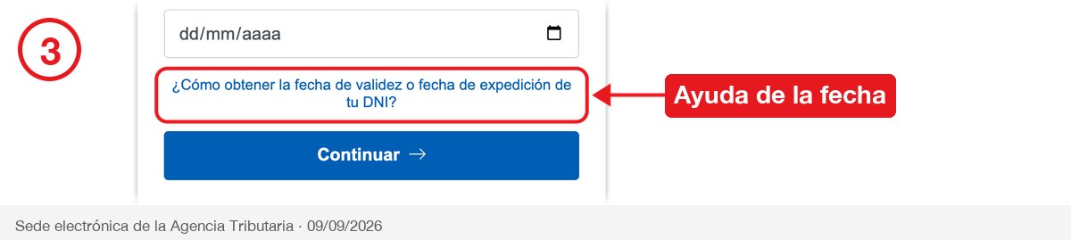 Enlace de ayuda para obtener la fecha de validez del DNI, señalado en rojo
