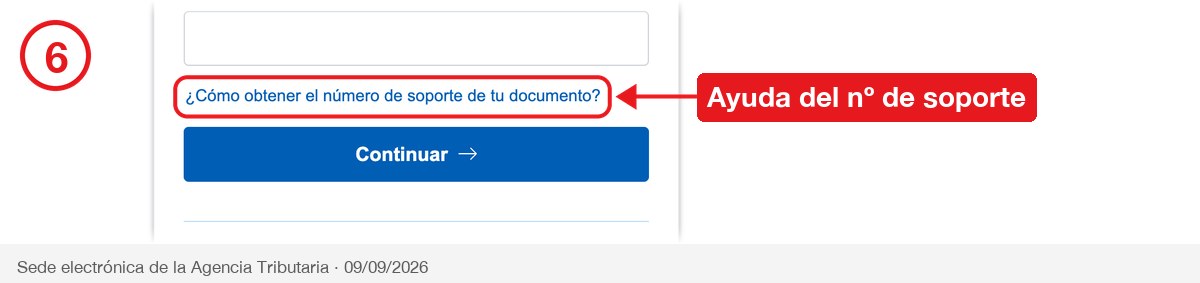 Enlace de ayuda para obtener el número de soporte, señalado en rojo