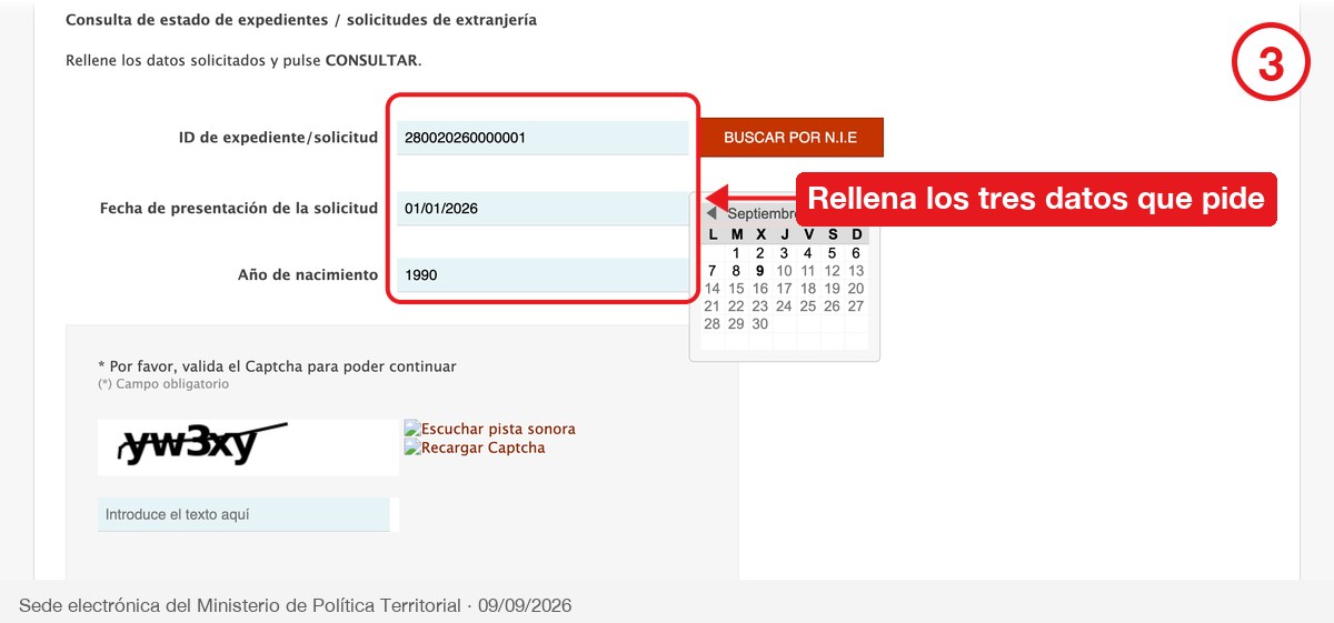 Consultar el estado de un expediente de extranjería sin certificado