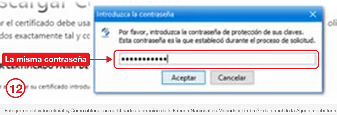 Ventana del Configurador pidiendo la contraseña establecida en la solicitud