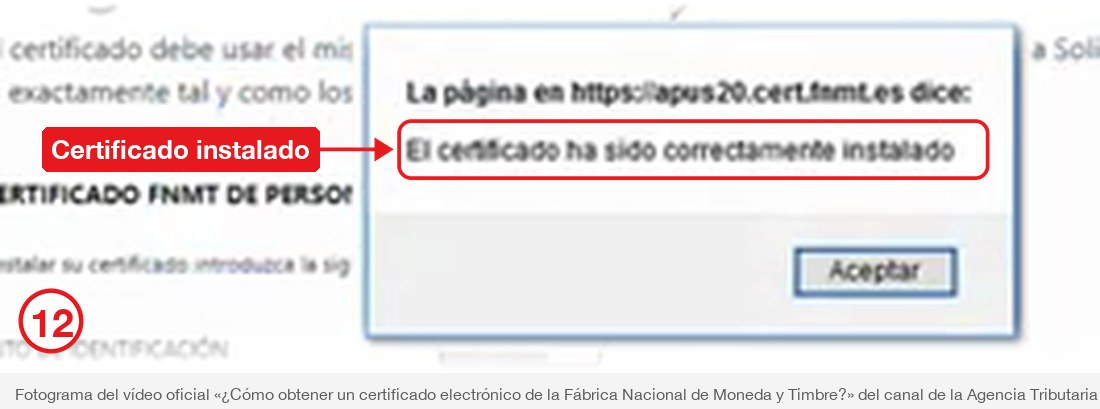 Aviso del navegador confirmando que el certificado ha sido correctamente instalado