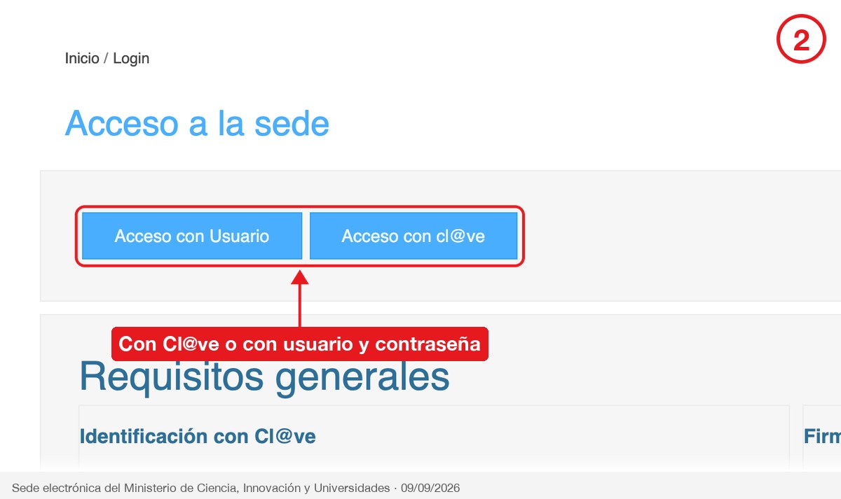 Pantalla Acceso a la sede con los botones Acceso con Usuario y Acceso con cl@ve rodeados