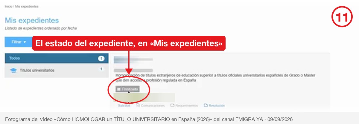 Listado de Mis expedientes con el estado del expediente de homologación señalado