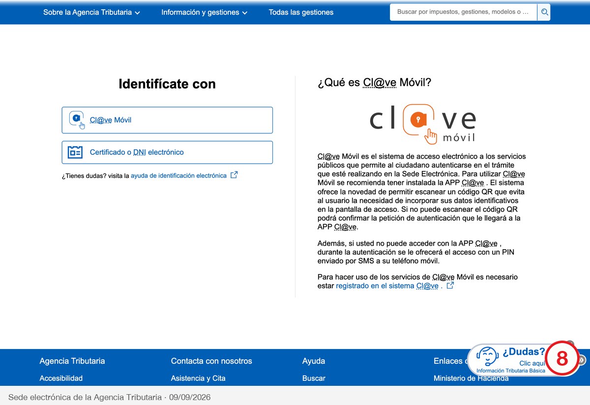 Pantalla «Identifícate con» de la aplicación gratuita de facturación de la AEAT