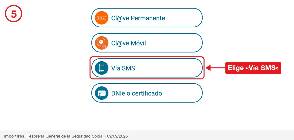 Paso 5: la opción Vía SMS en la pasarela de identificación
