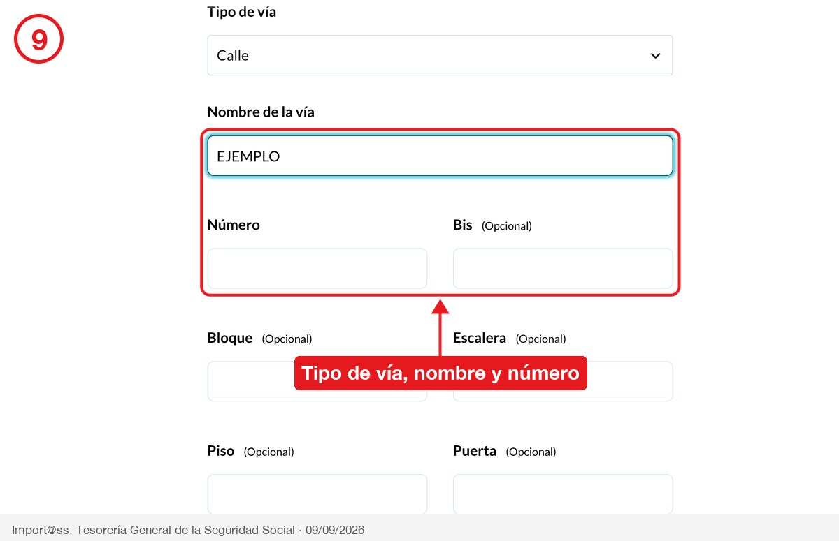 Paso 3: tipo de vía, nombre de la vía y número