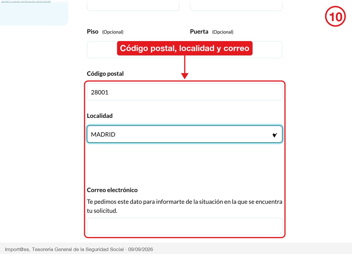 Paso 4: código postal, localidad y correo electrónico